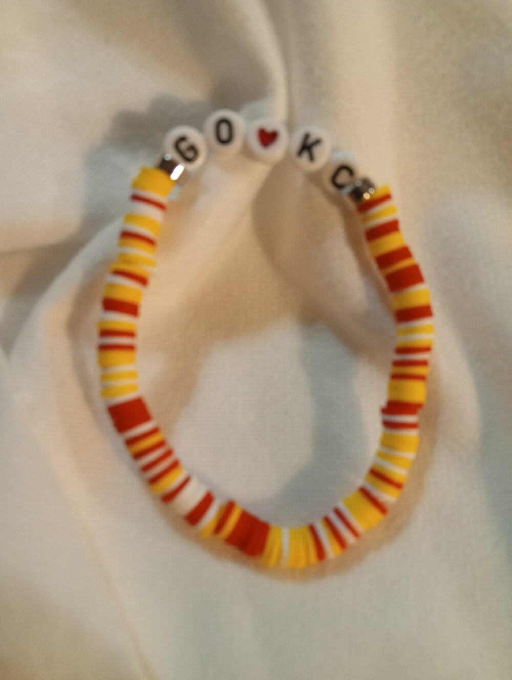 Kids Beaded Stretch GO KC Bracelet in Yellow & Red with Letter Beads
